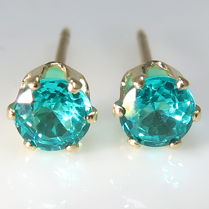 パライバ YAG（イットリウム アルミニウム ガーネット）合成ガーネット ピアス 14K 金 （ラウンド4mm）25ペア