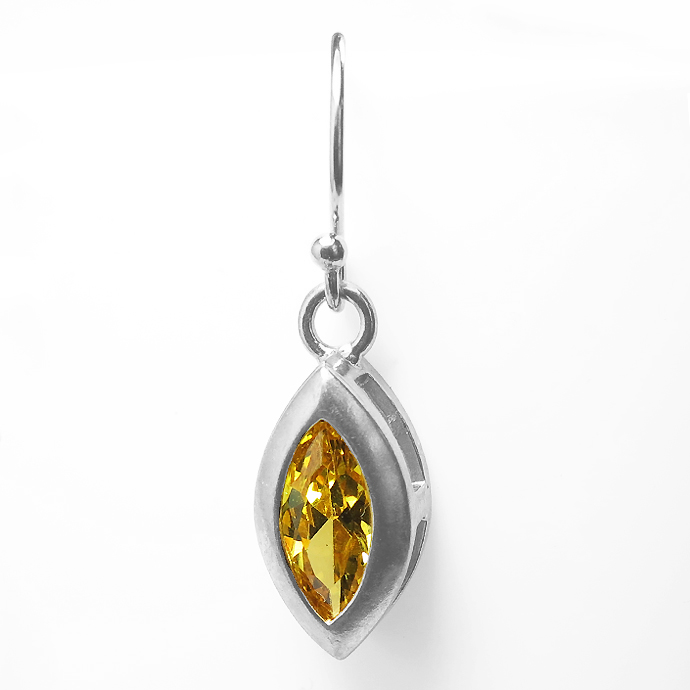ジルコニアピアス キュービックジルコニア CZ シルバー925 マーキス ボールエンドフック イエロー 8×4mm