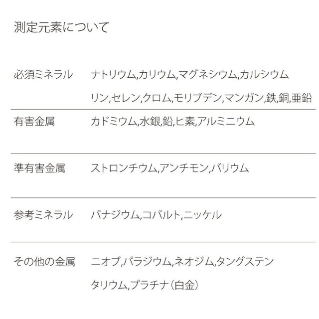 ら・べるびぃ予防医学研究所 毛髪ミネラル検査