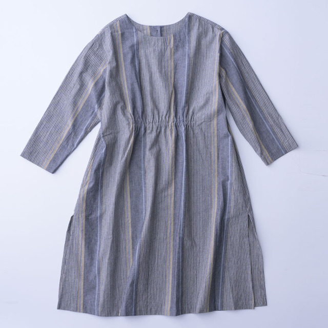 亀田縞 2way ファーマーズワンピース 蒸栗茶色｜絲佳 itoka（暮らしの