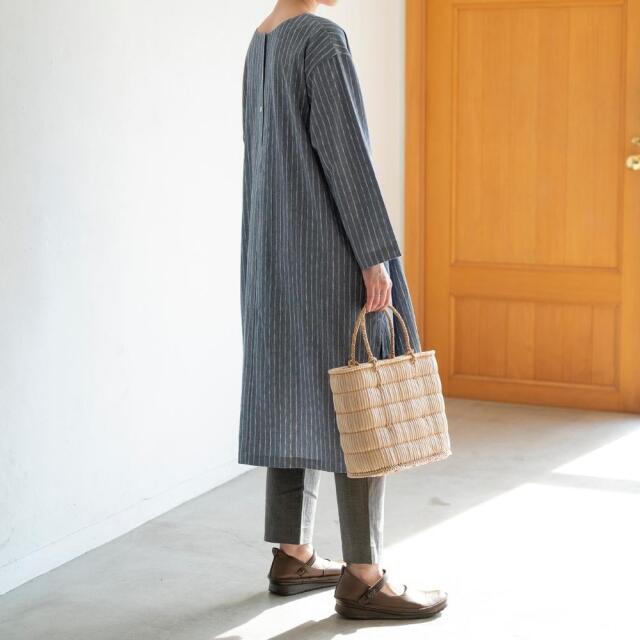 亀田縞 2way ファーマーズワンピース あじさい縞｜絲佳 itoka