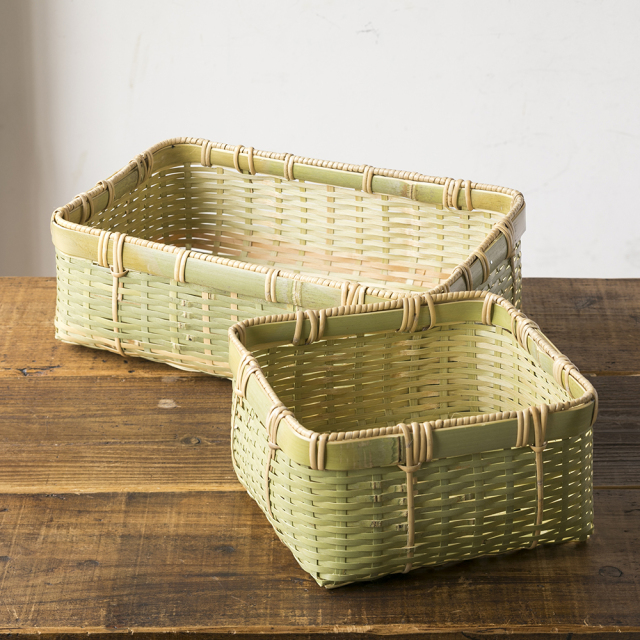 【再入荷】真竹（青竹）の収納角かご（塩かご） ｜ 茨城県の手しごと
