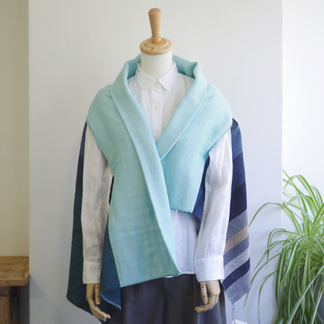 三重奏ベストストール（つき｜遠州織×三河木綿のパッチワーク）[kocchi｜奥塩千恵さん（静岡県）]（BS01）ショール・ストール・スヌード