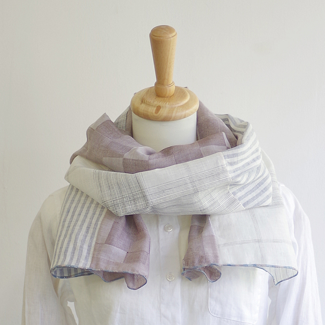 リングの四重奏ストール（だいち｜遠州織×播州織パッチワーク）[kocchi｜奥塩千恵さん（静岡県）]（RS02）ショール・ストール・スヌード