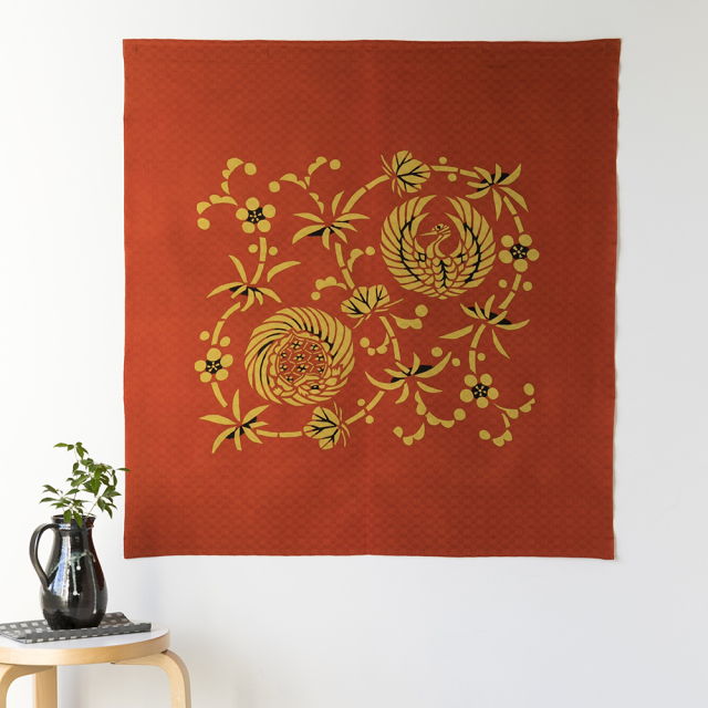 型染めの風呂敷 ＜鶴亀松竹梅＞ 90サイズ （マルチクロス・テーブル