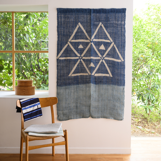 素敵お洒落な麻型染藍染のれん暖簾