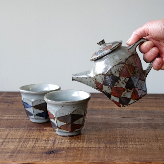 菱釉掛け分け】 ポット｜岡村宜治さん（岐阜県土岐市）