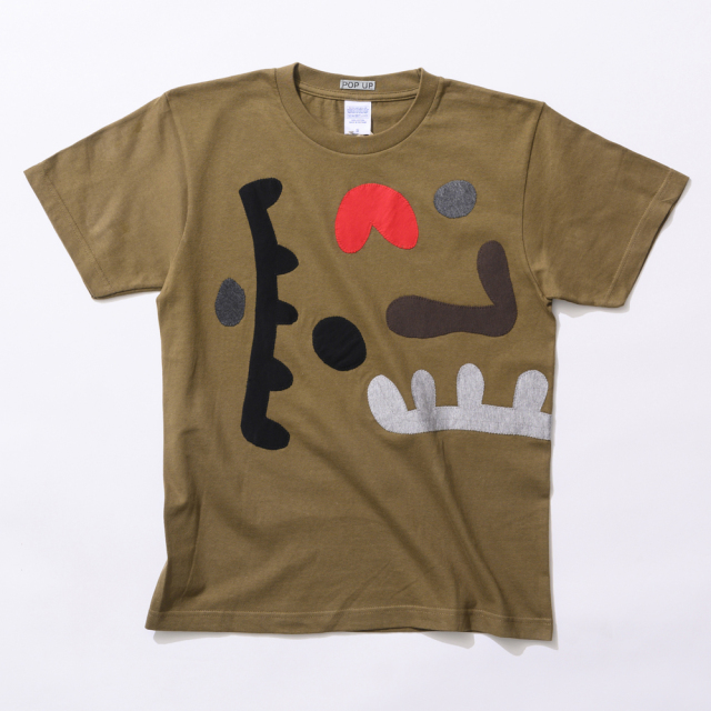 原明子 アートなTシャツ【S】（カーキブラウン）［Pop-Up Studio（静岡県）] ポップ アップリケ モダンアート　