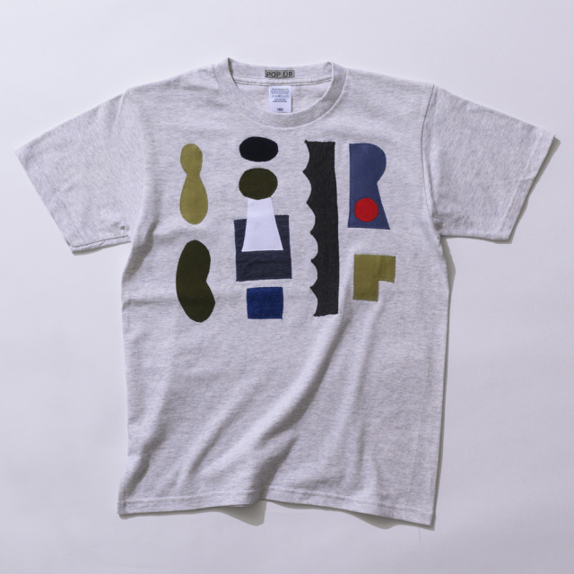 原明子 アートなTシャツ 【XS:160】（杢ライトグレー）｜［Pop-Up Studio（静岡県）] ポップ アップリケ モダンアート　