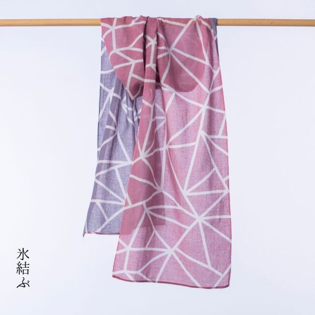 両面染色ガーゼストール ＜暖色系＞ [ hirali｜竹野染工（大阪府）] 秋の水・願いの糸・梅ふふむ・氷結ぶ/氷結ぶ