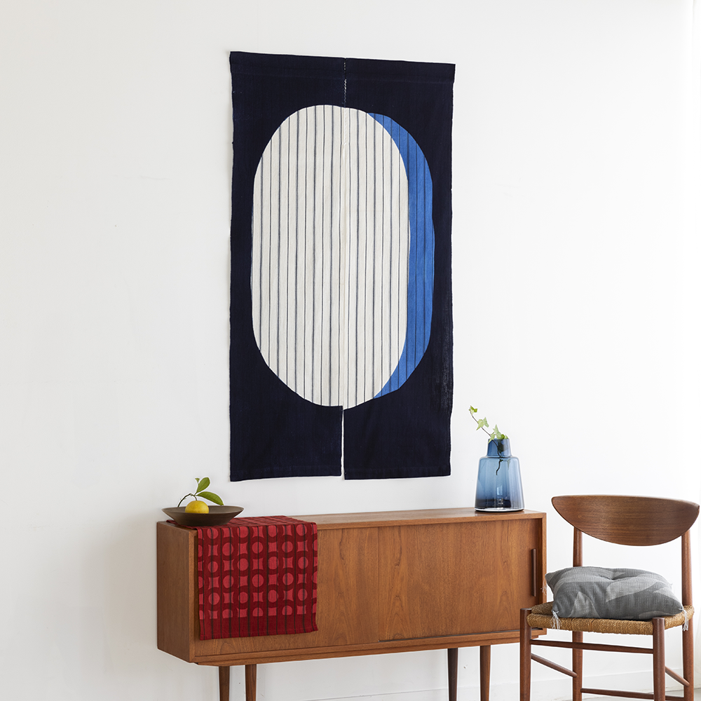 【縞布】型染めののれん ＜冬瓜（とうがん）＞｜山内武志さん（山内染色工房・アトリエぬいや） （暖簾・タペストリー）