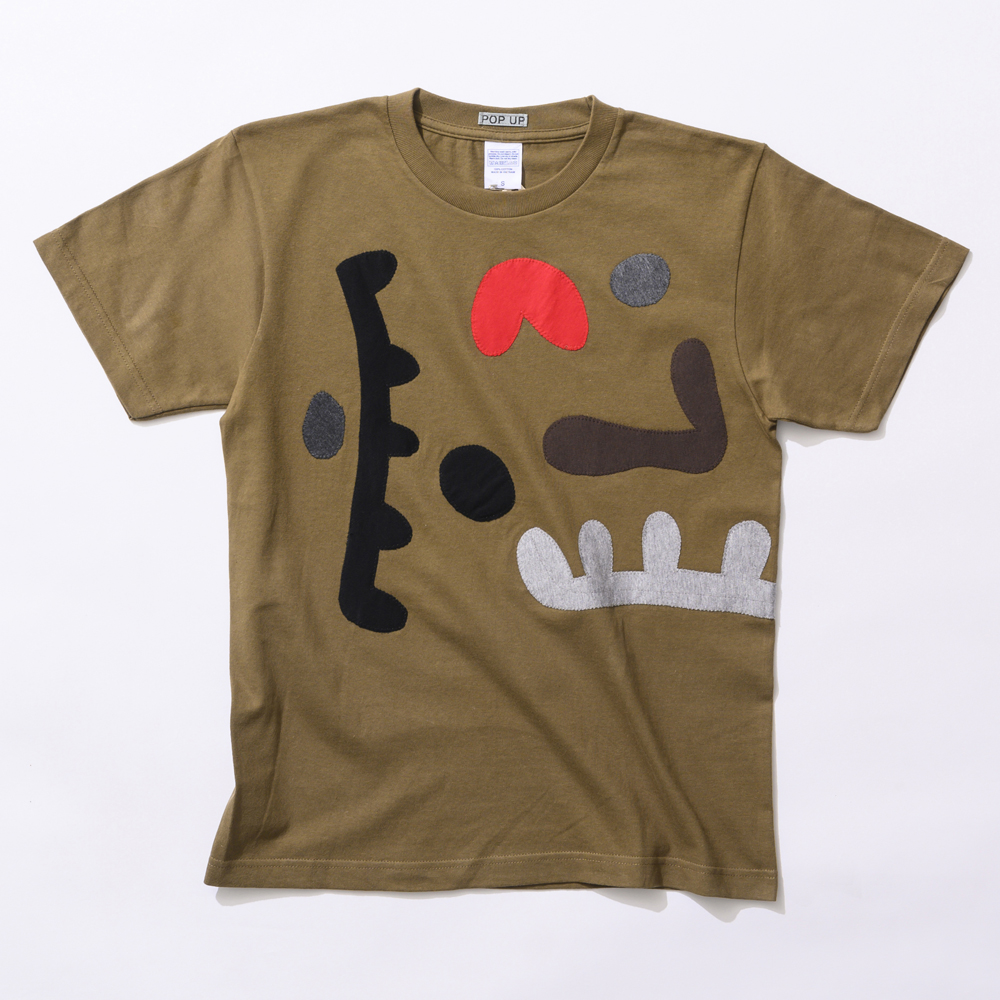 原明子 アートなTシャツ【S】（カーキブラウン）［Pop-Up Studio（静岡県）] ポップ アップリケ モダンアート　