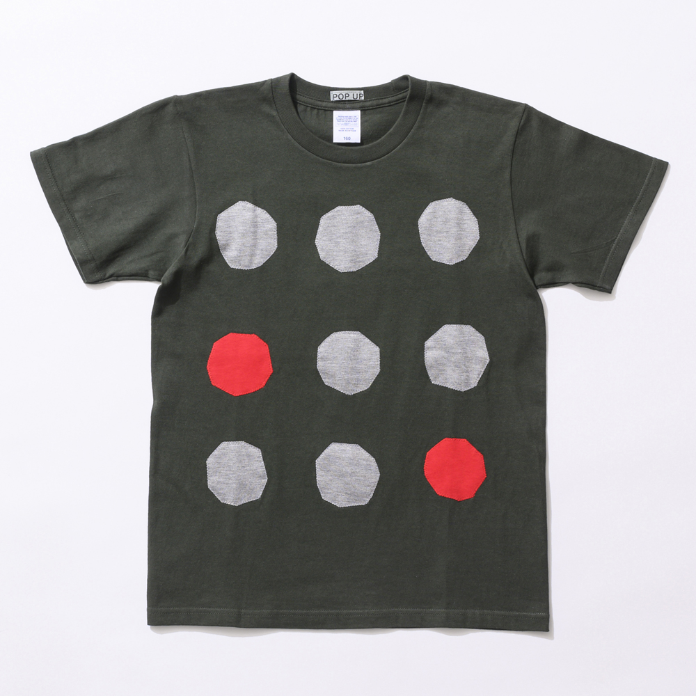 原明子 アートなTシャツ 【XS:160】（モスグリーン）［Pop-Up Studio（静岡県）] ポップ アップリケ モダンアート　
