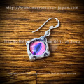【ネクロマンス NECROMANCE】 シルバー義眼ピアス Silver Glass Eye Pierce ＜ピンク ブルー/Pink Blue//桃色青＞ 目玉 悪魔 ドラゴン Dragon 龍