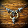 【生産停止前 ご予約受付中】【ネクロマンス NECROMANCE】 ブラススカルネックレス (ショート) Brass Skull Necklace ＜Brass Hoop Skull＞ 骸骨