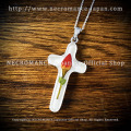 【お取り寄せ受付中】【ネクロマンス NECROMANCE】 ミニローズロングクロスネックレス Mini Rose Long Cross Necklace ＜ホワイト/White/白＞ 薔薇 十字架