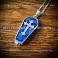 【ネクロマンス NECROMANCE】 シルバーラージ棺桶クロスネックレス Silver Large Coffin Cross Necklace ＜ブルー/Blue/青＞ 棺桶 十字架 骸骨