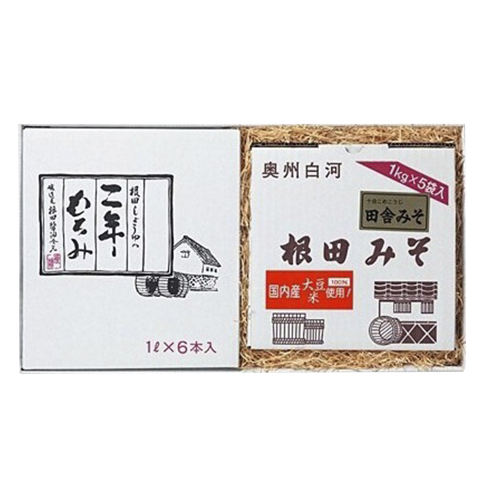 味噌と醤油の詰合せ　田舎みそ1kg×5個、二年もろみ醤油1L×6本(W003)