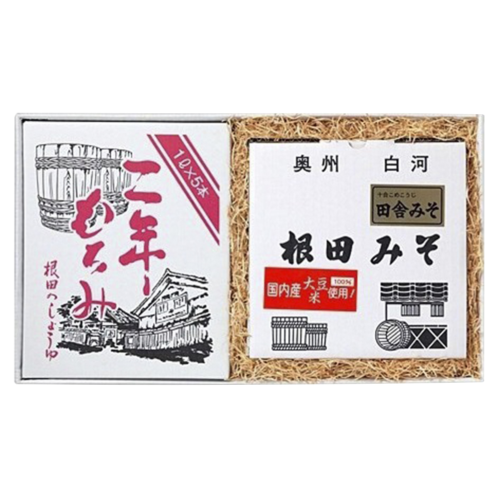 味噌と醤油の詰合せ　田舎みそ1kg×4個、二年もろみ醤油1L×5本(W008)