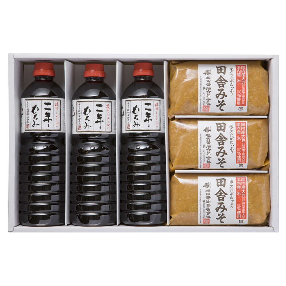 味噌と醤油の詰合せ　田舎みそ1kg×3個、二年もろみ醤油1L×3本(W101)