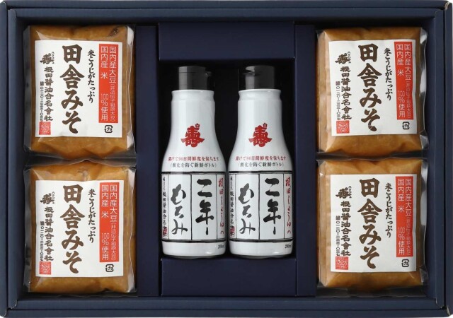 味噌と醤油の詰合せ 田舎みそ500g×4個、二年もろみ醤油鮮度ボトル200ml×2本(ND603)