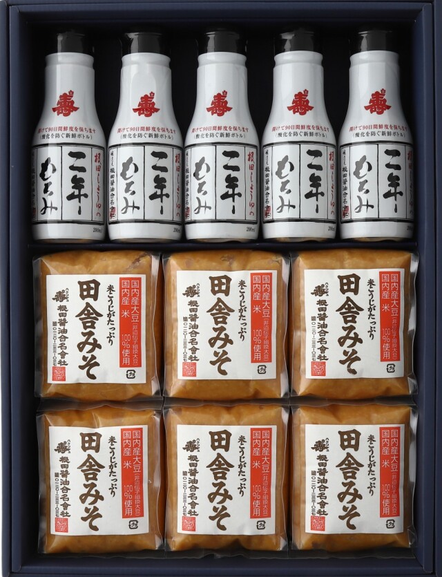 味噌と醤油の詰合せ 田舎みそ500g×6個、二年もろみ醤油鮮度ボトル200ml×5本(ND611)