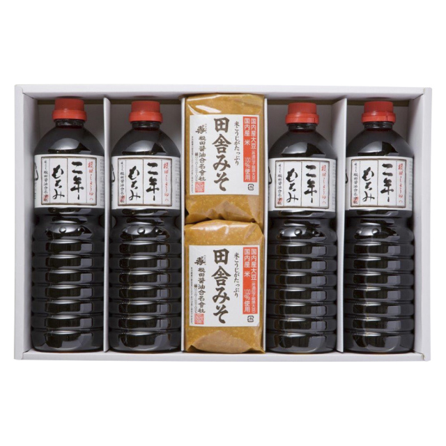 味噌と醤油の詰合せ　田舎みそ1kg×2個、二年もろみ醤油1L×4本(W102)