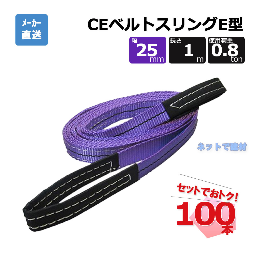 CEベルトスリングE型 65302 100本 セット フリーク 紫 幅25mm 長