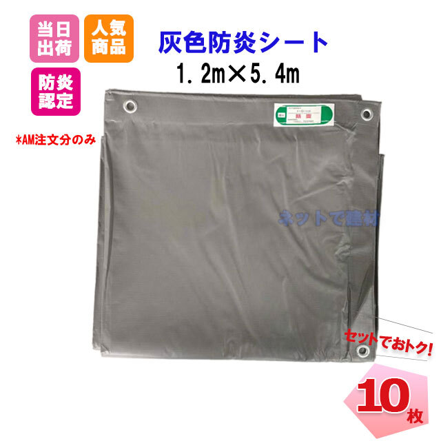 灰防炎シート 1.2ｍ×5.4ｍ（450P） 10枚  KMネクスト 141260870