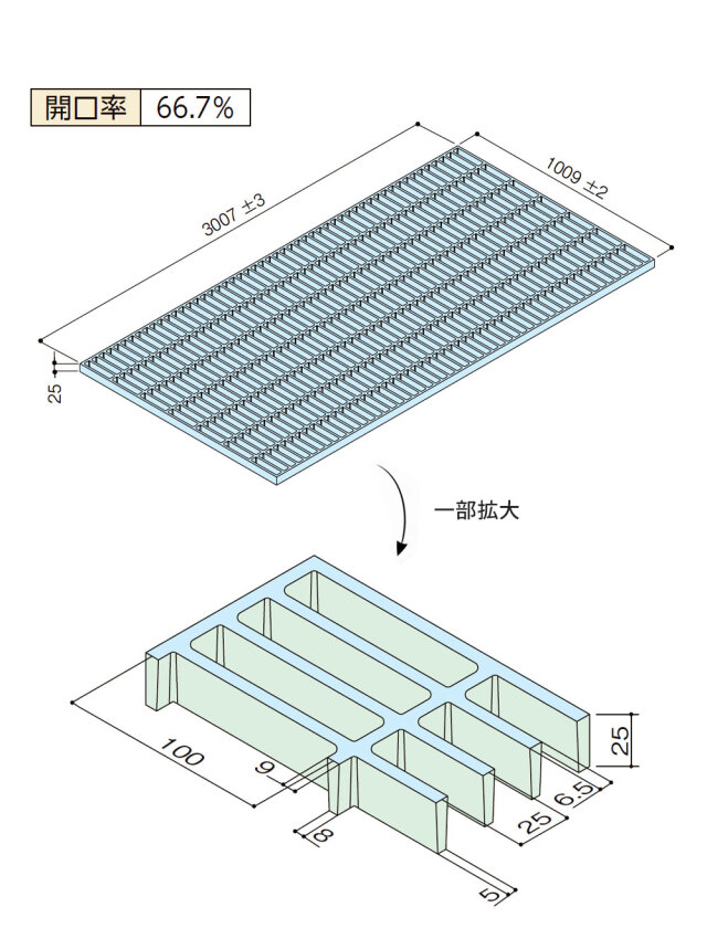 FRPグレーチング FG2525 全4色 一般タイプ 歩行用 3007×1009×25