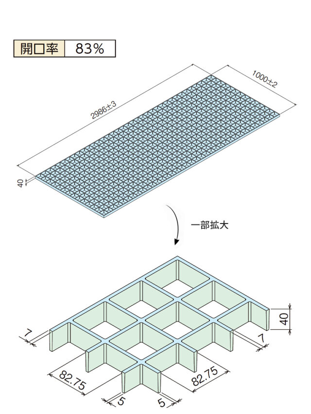 FRPグレーチング FG8040 全2色 一般タイプ 2986×1000×40