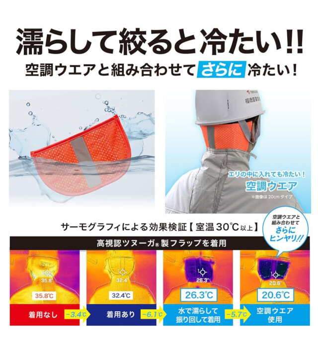 ゼロエネプラス ツヌーガ製 ヘルメット用 高視認 フラップ 2枚セット 蛍光オレンジ