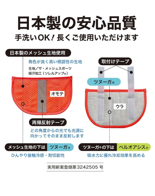 ゼロエネプラス ツヌーガ製 ヘルメット用 高視認 フラップ 2枚セット 蛍光オレンジ