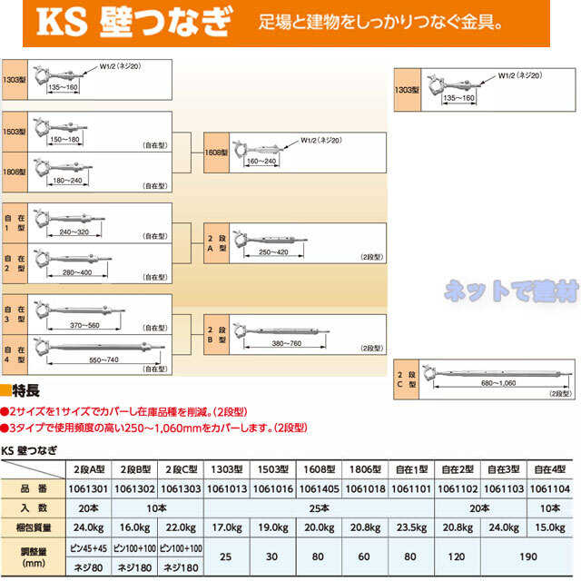 足場材 壁つなぎ 10本 通販