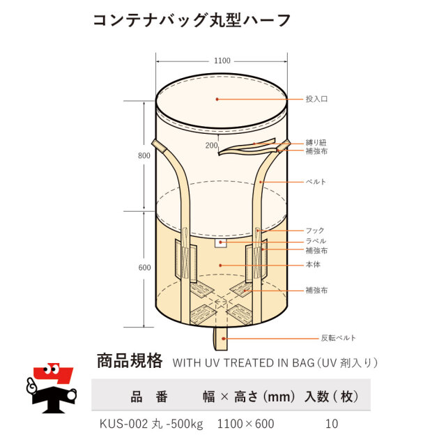 フレコンバック 丸型 0.5t ハーフ 500kg