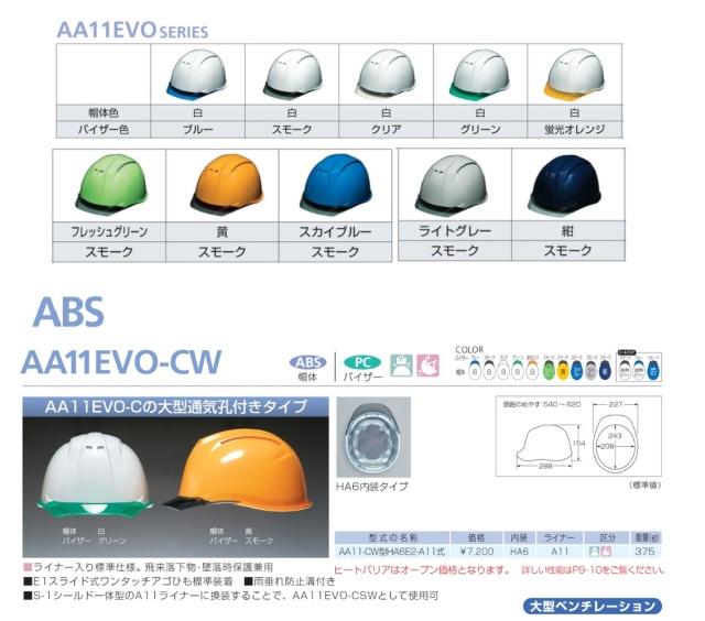 AA11EVO-CW シールド無し ABS樹脂/通気孔あり カラバリ