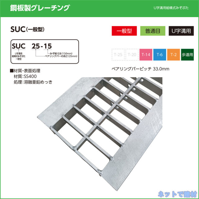 U字溝用組構式みぞぶた SUC 19-15 歩道用 1枚 ニムラ 溝幅150mm 鋼板