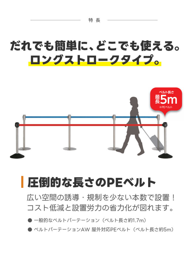 ベルト パーテーションAW 2台セット 屋外対応 PEベルト5m 高さ92.6cm ステンレス ヘアライン