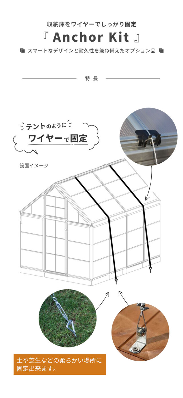 アンカーセット ワイヤーセット 固定 基礎 安全 台風 強風 対策 パルラム社 ルビコン