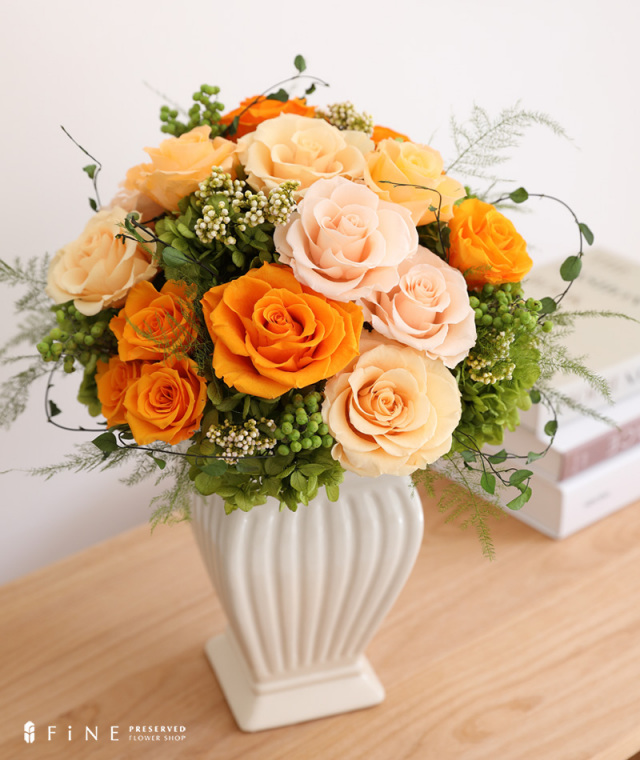 光触媒フラワー 特大 薔薇と季節の草花の豪華アレンジ 開店祝 退職祝 受付装花 マーレローザ - 開店祝い 開院祝い オレンジ イエロー 長寿祝い バラ