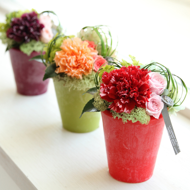 イエロー オレンジ系 フラワーアレンジ プリザーブドフラワーfine