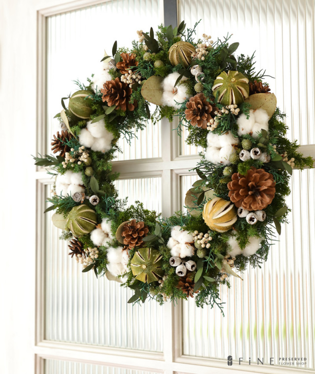 ⚫️プリザーブドウエルカム グリーンリース⚫️ 緑の風がそよぐウェルカムグリーンリース（fw169-1-new）＊玄関