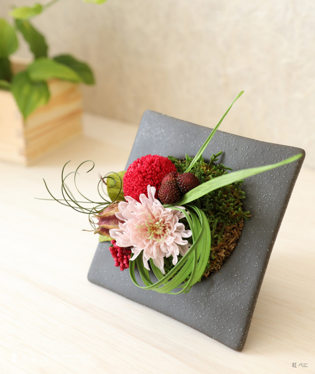 円椛 まどか ギフト プリザーブドフラワー 和風アレンジ プレゼント 和室インテリア 誕生日 サマー 喜寿祝い 長寿祝い お祝い 有料バッグ M対応