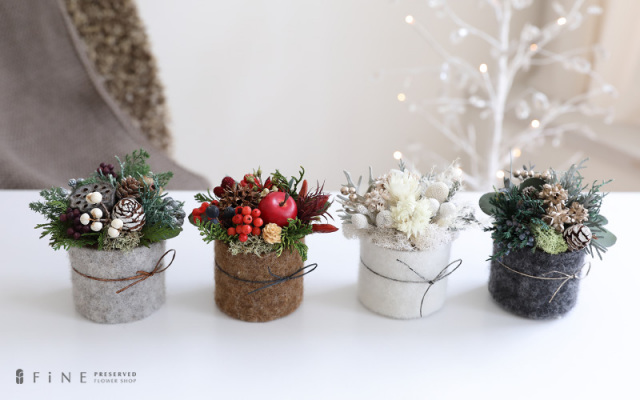 プリザーブドフラワー/アレンジメント/クリスマス/羊毛フェルト/ギフト/プレゼント/インテリア