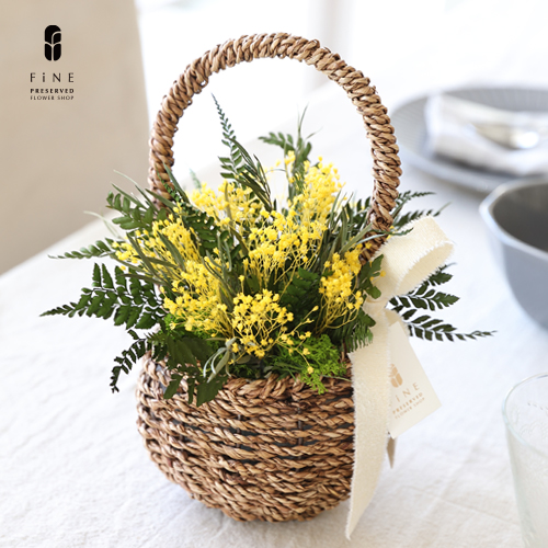 パニエ デ モリソニー ギフト プリザーブドフラワー 送料無料 ミモザ プレゼント フラワーバスケット バスケット 誕生日 お祝い 結婚祝い 新築祝い 開店 開業祝い インテリア フラワーアレンジメント 有料バッグ L対応 別売り