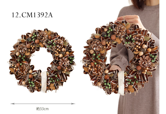 クリスマス輸入リースLサイズ【輸入ドライリース】 - 直径約32～35cm