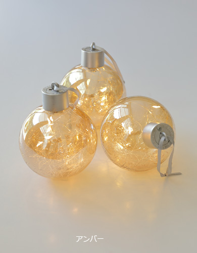 クリスマス雑貨／LEDライトGLASSオーナメント3p