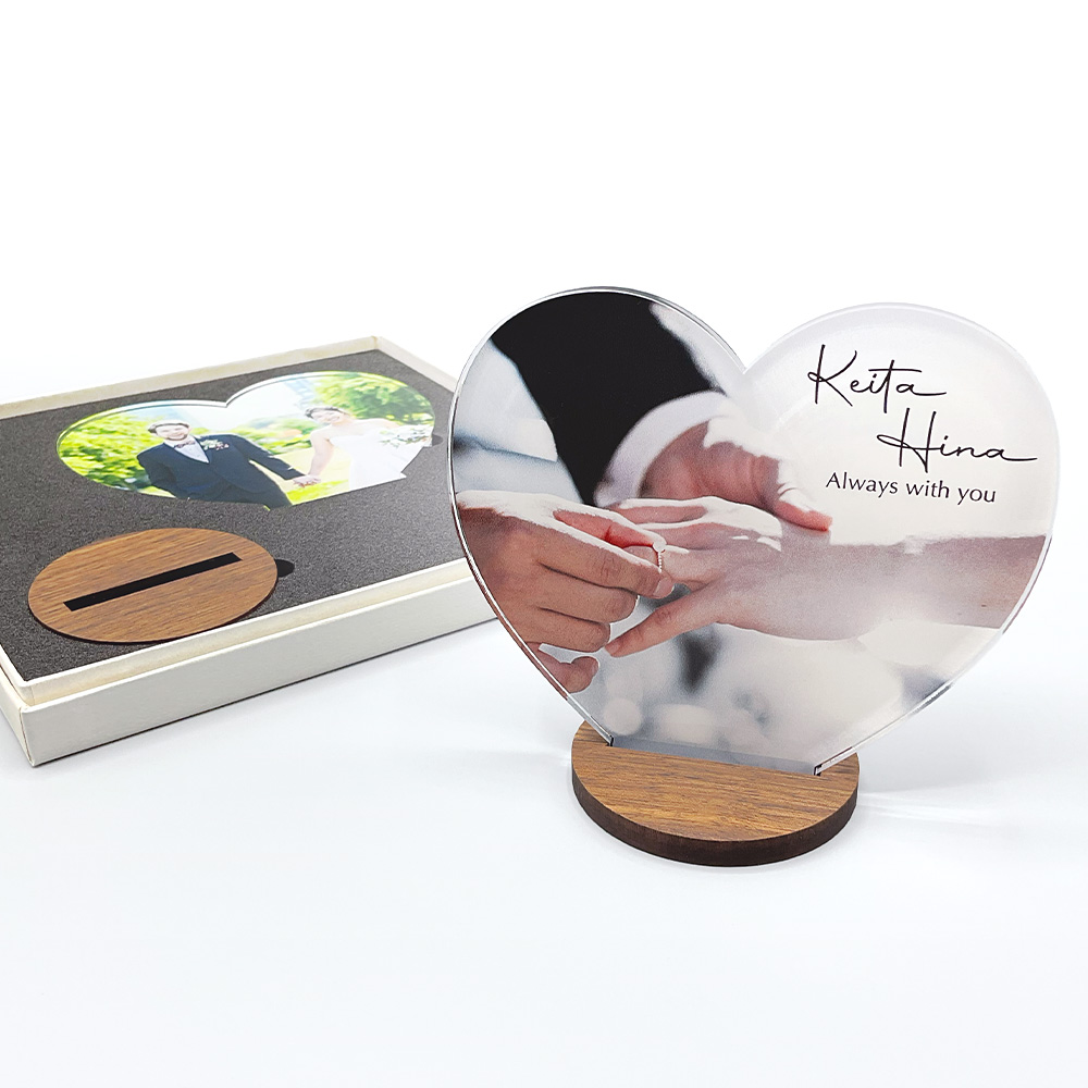 【BOX付き】アクリル フォトパネル オリジナル印刷 ハート型 台座付き 1セット