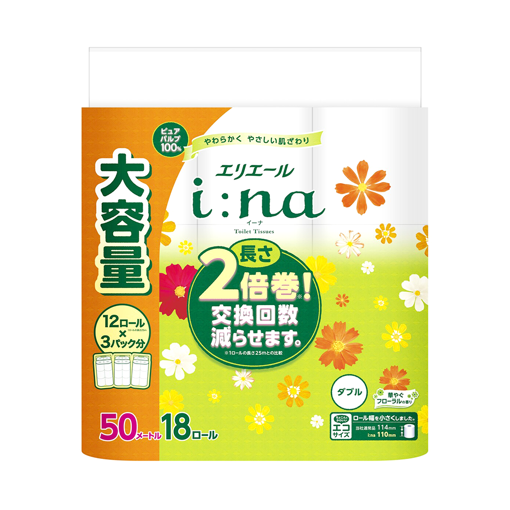 エリエール i：na（イーナ）トイレットティシュー（ダブル）18ロール