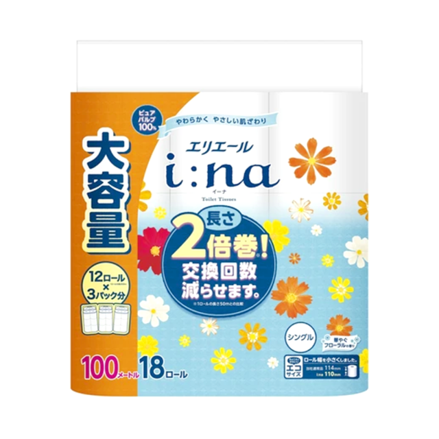エリエール i：na（イーナ）トイレットティシュー（シングル）18ロール